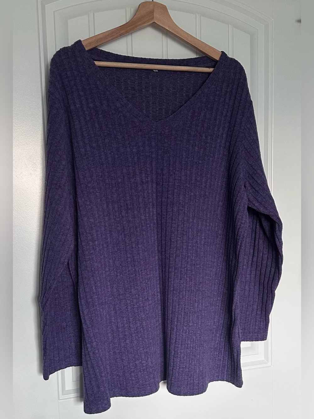 Beocut Ribbed Knit Oversized V Neck Tunic Sweater Dolman Sleeve